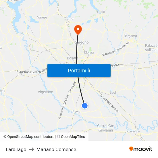 Lardirago to Mariano Comense map