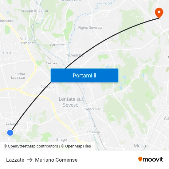 Lazzate to Mariano Comense map