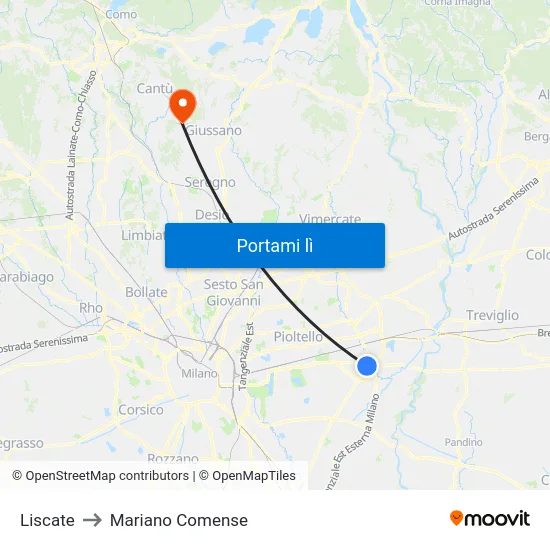 Liscate to Mariano Comense map