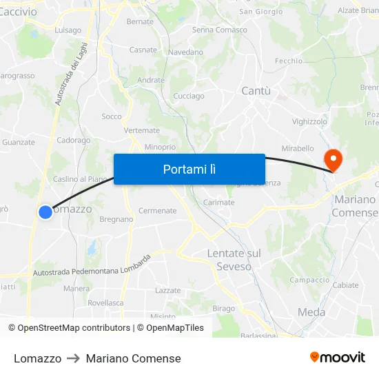 Lomazzo to Mariano Comense map