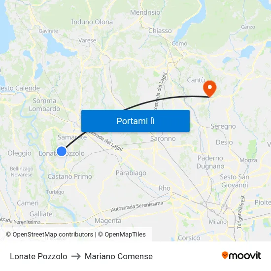 Lonate Pozzolo to Mariano Comense map
