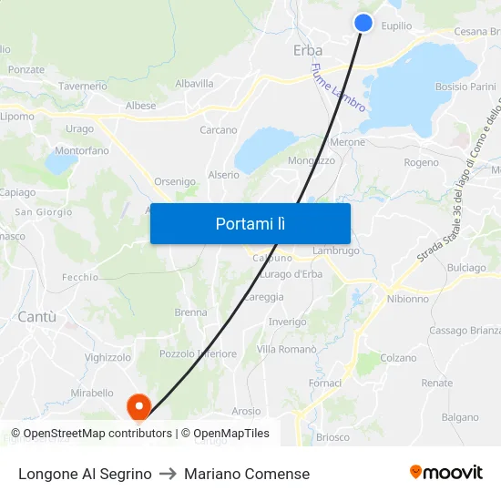 Longone Al Segrino to Mariano Comense map