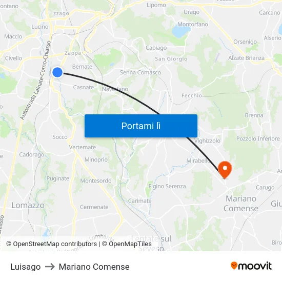 Luisago to Mariano Comense map