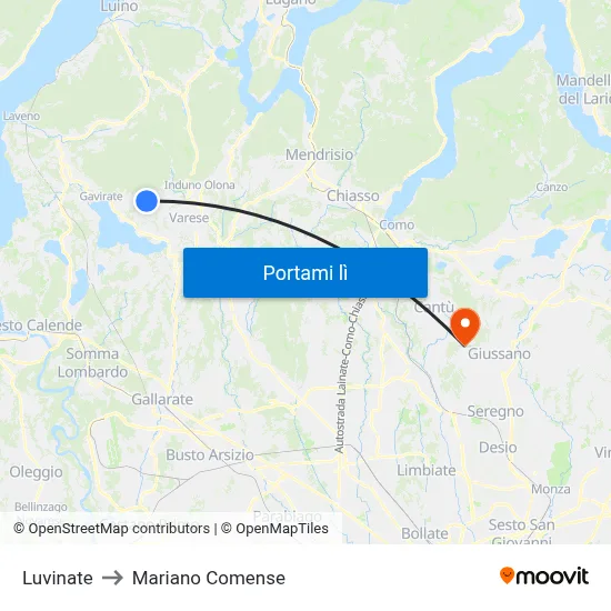 Luvinate to Mariano Comense map
