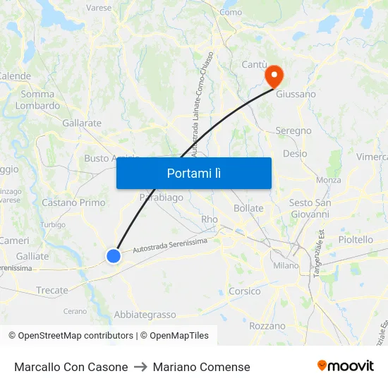 Marcallo Con Casone to Mariano Comense map