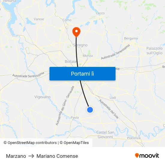 Marzano to Mariano Comense map