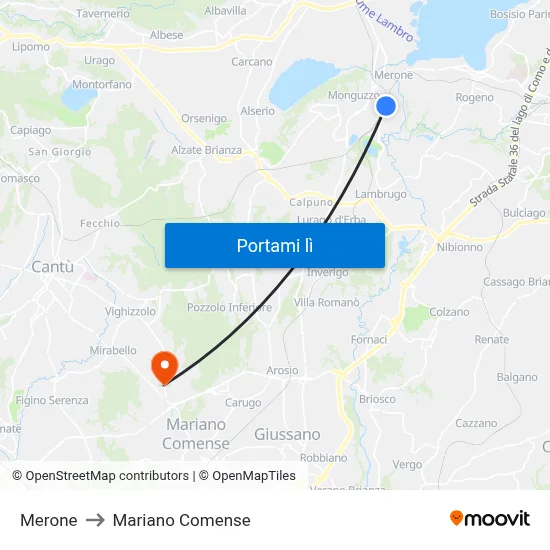 Merone to Mariano Comense map