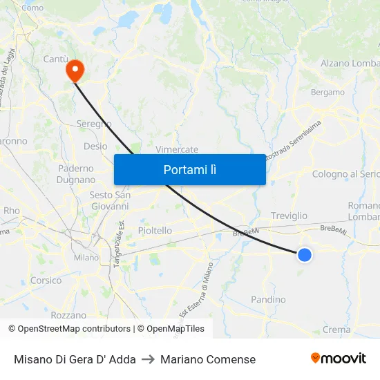 Misano Di Gera D' Adda to Mariano Comense map