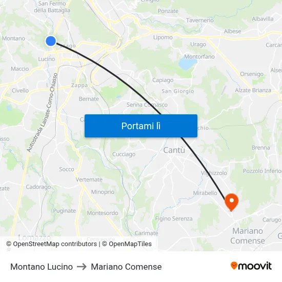 Montano Lucino to Mariano Comense map