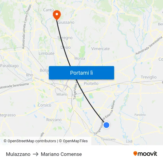 Mulazzano to Mariano Comense map