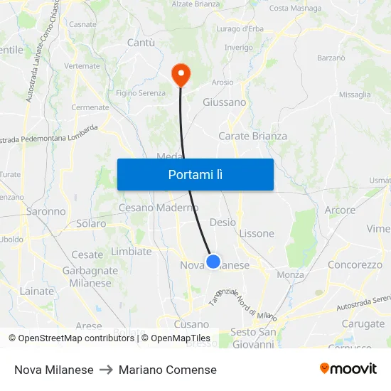Nova Milanese to Mariano Comense map