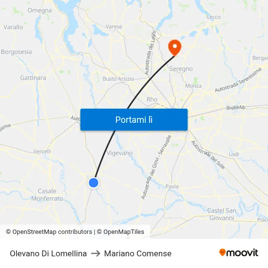 Olevano Di Lomellina to Mariano Comense map