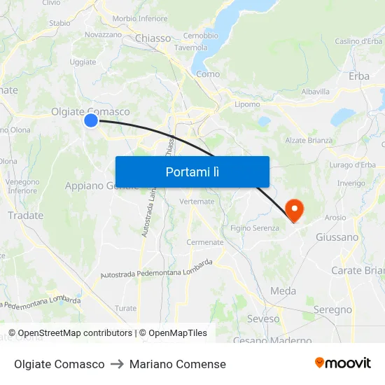Olgiate Comasco to Mariano Comense map