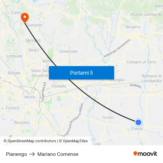 Pianengo to Mariano Comense map