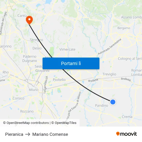Pieranica to Mariano Comense map