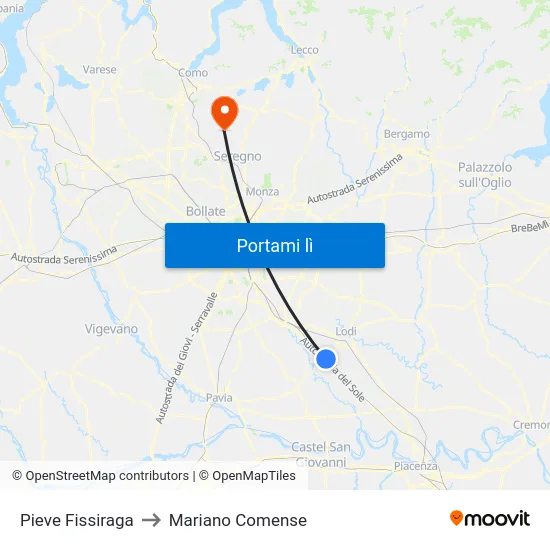 Pieve Fissiraga to Mariano Comense map