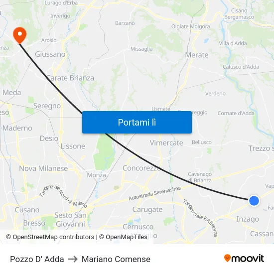 Pozzo D' Adda to Mariano Comense map