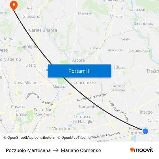 Pozzuolo Martesana to Mariano Comense map