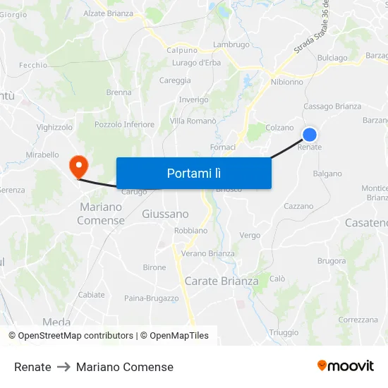 Renate to Mariano Comense map