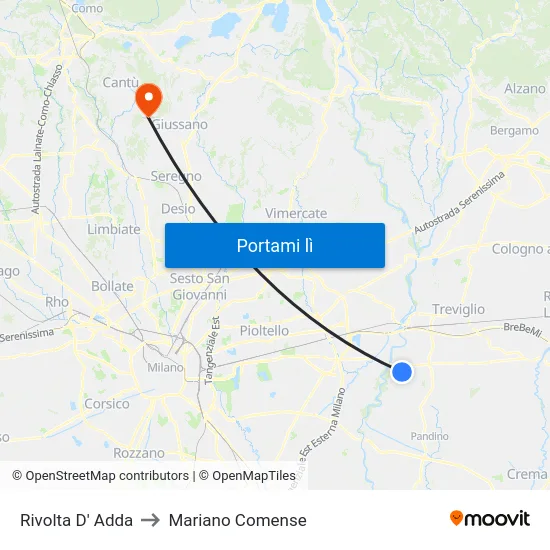 Rivolta D' Adda to Mariano Comense map