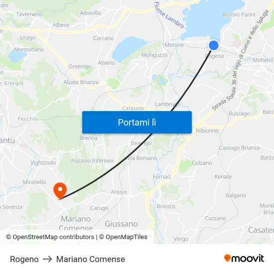 Rogeno to Mariano Comense map