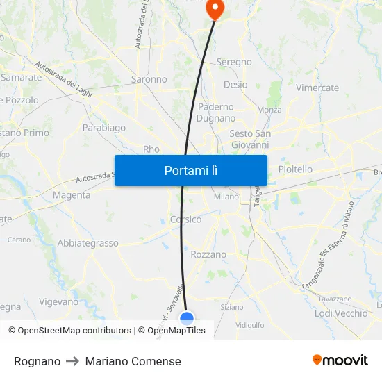 Rognano to Mariano Comense map