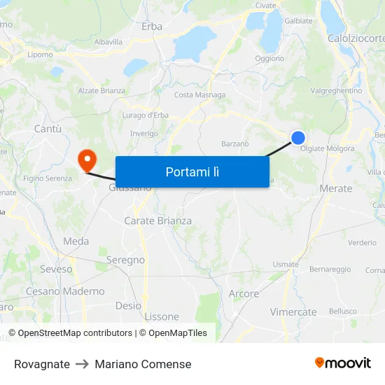 Rovagnate to Mariano Comense map