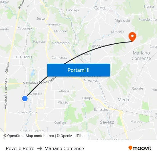 Rovello Porro to Mariano Comense map