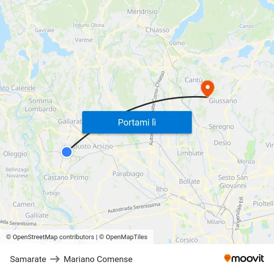 Samarate to Mariano Comense map