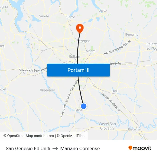 San Genesio Ed Uniti to Mariano Comense map