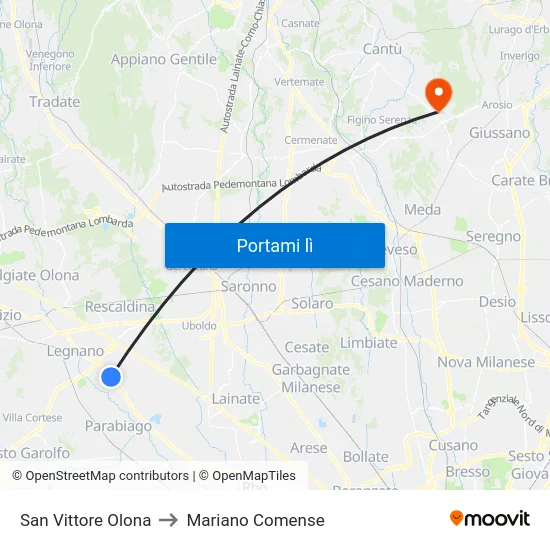 San Vittore Olona to Mariano Comense map
