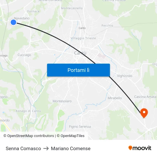 Senna Comasco to Mariano Comense map