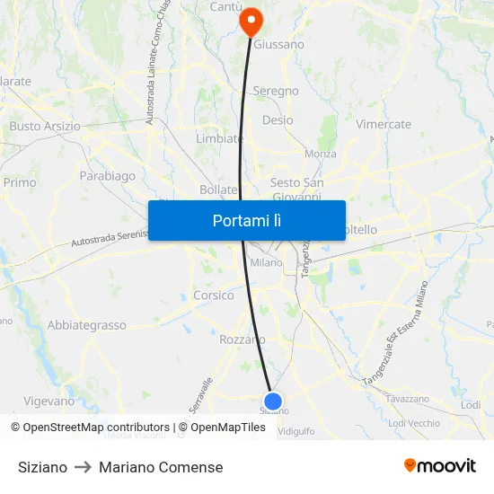 Siziano to Mariano Comense map