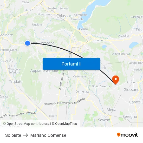 Solbiate to Mariano Comense map