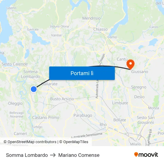 Somma Lombardo to Mariano Comense map