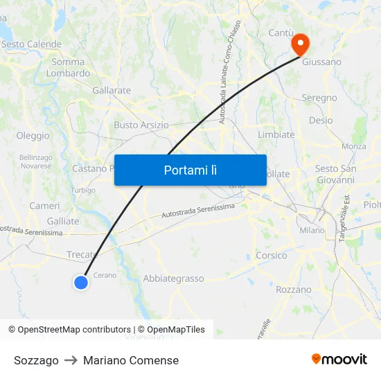 Sozzago to Mariano Comense map