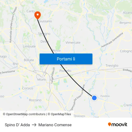 Spino D' Adda to Mariano Comense map
