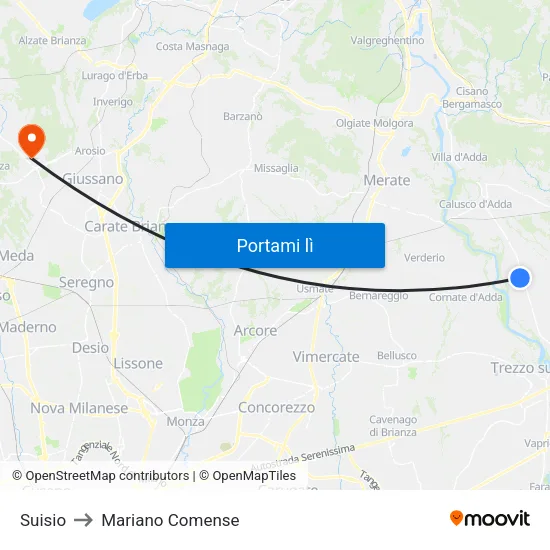 Suisio to Mariano Comense map