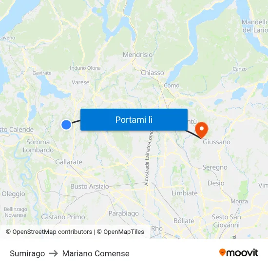 Sumirago to Mariano Comense map