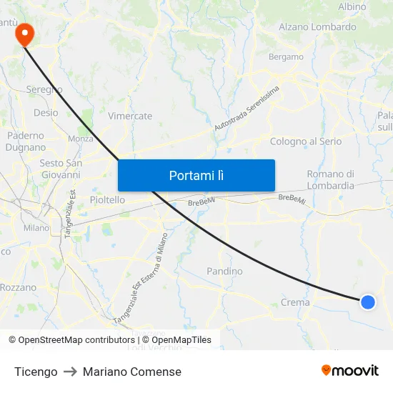 Ticengo to Mariano Comense map