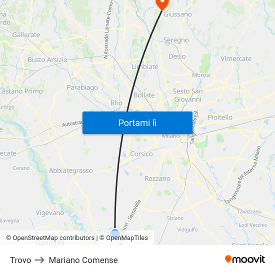 Trovo to Mariano Comense map