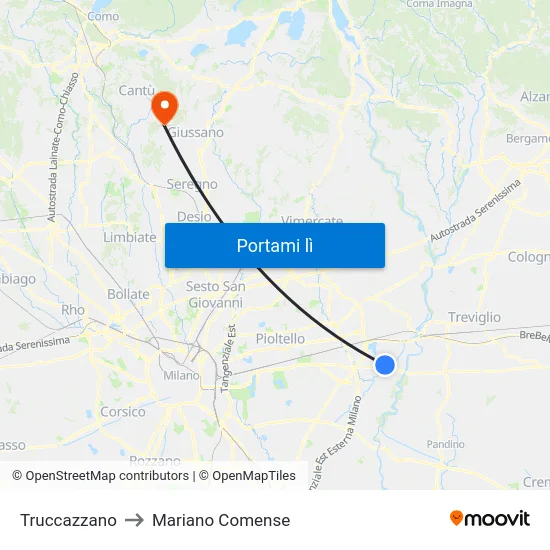 Truccazzano to Mariano Comense map