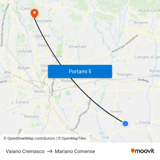 Vaiano Cremasco to Mariano Comense map
