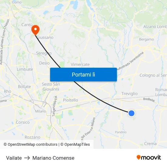 Vailate to Mariano Comense map