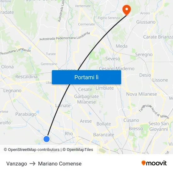 Vanzago to Mariano Comense map