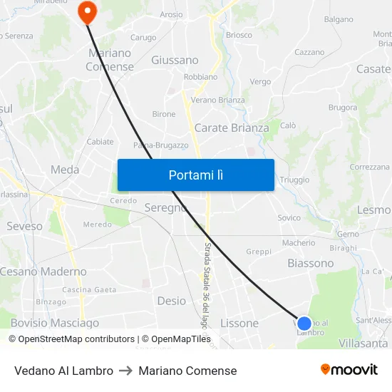 Vedano Al Lambro to Mariano Comense map