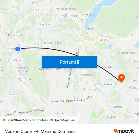 Vedano Olona to Mariano Comense map