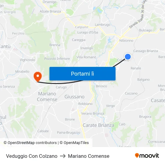 Veduggio Con Colzano to Mariano Comense map