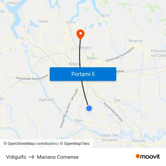 Vidigulfo to Mariano Comense map