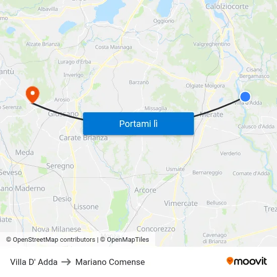 Villa D' Adda to Mariano Comense map